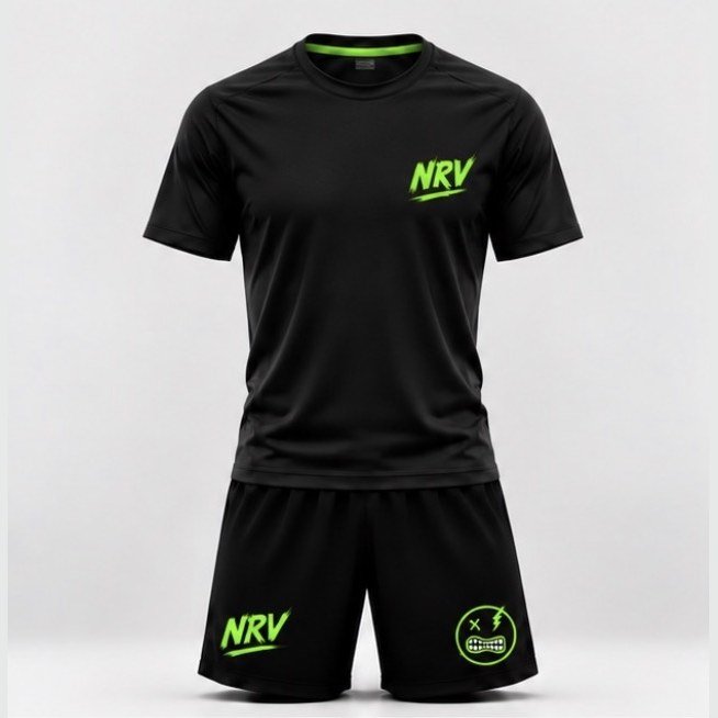 Ensemble maillot et short NRV noir, logo vert